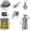 1920s Heren Gangster Kostuum Accessoires Fedora Hoed Stropdas Bretels Horloge Set - Fedora Pijp Zakhorloge Set (PE1013D21-2A)