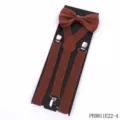 Men vintage brown suspenders and bow tie set with metal clips for classic gentleman style - Brown Braces and Bow Tie Set (PE0811E22-4)