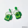 St. Patrick's Day green beer mug acrylic earrings with glitter shamrock design. - One Size / IR0704U22-2