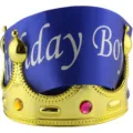 Blue and gold birthday crown for boys, party tiara headwear with ribbon for celebration. - Crown and Sash Set(BI512A20BUA)