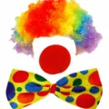 Colorful clown costume set wig red nose bow tie Halloween cosplay party adult outfit - CLSET1C