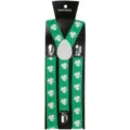 Green St. Patricks Day suspenders with white clovers, adjustable Y-back elastic straps. - One Size / Green Straps