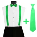Bright Green Suspenders Bowtie And Necktie Set St Patricks Day Party Accessories - One Size / Bright Green 3-Piece Set