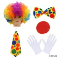 Halloween Party Clown Costume Set with Rainbow Wig, Polka Dot Bow Tie, and Gloves - EA0534A