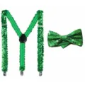 Green sequin suspenders and bow tie set, St. Patrick's Day party costume accessories for men. - One Size / Green Sequin Suspenders Bow Tie Set