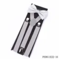 Men silver white bow tie and suspenders set with clip wedding party costume accessory - Silver White Braces and Bow Tie Set (PE0811E22-16)