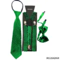 Green sequin suspenders bow tie and regular tie set for St. Patrick's Day party costume. - One Size / Green Sequin 3-Piece Set