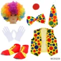 Adult Clown Costume Set Halloween Party Cosplay Wig Vest Bowtie Gloves Shoes Red Nose - WCE0259