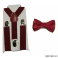 Men burgundy elastic suspender and bow tie set, classic 1920s vintage costume accessory. - Burgundy Braces and Bow Tie Set (QR929K19-5)