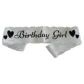 White lace birthday girl sash variant with black heart prints for party celebrations. - One Size / 19BIT9537WT