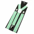Green four-leaf clover pattern suspenders with metal clips for St. Patrick Day parties. - One Size / Green White Shamrock Suspenders