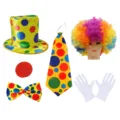 Halloween clown costume set with rainbow wig top hat bow tie and gloves for party show - 25CLSET603