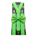 Bright green suspenders and bow tie set for men, St. Patrick's Day party costume accessory. - One Size / Bright Green Suspenders Bow Tie Set