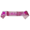 Pink satin birthday girl sash party ribbon photo prop decoration accessory gift for lady - One Size / 19BIT9532PK