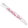 White lace birthday girl sash with pink glitter lettering for sweet birthday party celebrations. - One Size / 17BIT9525WTRE