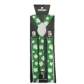 Green shamrock suspenders for St. Patrick's day festive party costume outfit accessory with clips. - One Size / Green White Shamrock Suspenders