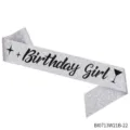 Silver glitter birthday girl sash party sash celebration sash party supplies accessory - One Size / BI0713W21B-22