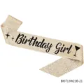 Champagne gold glitter birthday girl sash party celebration belt decoration accessory - One Size / BI0713W21B-21