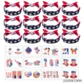 Detailed view of US Independence Day patriotic headbands and assorted temporary tattoo stickers. - One Size / Bowknot Tattoo Sticker Set (22USSET2499)