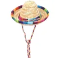 Chapeau de paille mexicain miniature avec bordure tissée colorée et lanières de menton tressées. - Taille unique / Chapeau Sombrero Mexicain