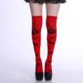 Halloween over-the-knee socks red bat castle printed thigh high costume hosiery for women - One Size / Red Halloween Style
