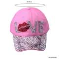Casquette de baseball LOVE en strass rose avec cristaux scintillants, chapeau de fête. - Style Lèvres Strass (PE1104A24A-1)