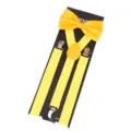 Yellow suspenders and bow tie set for adults, adjustable elastic straps with metal clips. - Yellow
