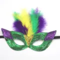 Mardi Gras mask feather sequin masquerade party carnival eye mask costume accessory - Three-Color Feather Style A - Green