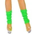 Neon green knit leg warmers with matching fishnet stockings, 80s party costume accessory. - Green Ribbed