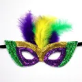 Mardi Gras sequin mask with colorful feathers for party masquerade carnival festival dress up. - Three-Color Feather Style B - Purple