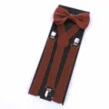 Adult brown suspenders and bow tie set with three clips, unisex fashion accessory for formal events. - Coffee