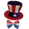 Patriotic Uncle Sam top hat and sequin bow tie set for US Independence Day party celebrations. - Top Hat & Bow Set (23USSET299)