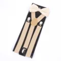 Beige adult suspenders and bow tie set, three-clip elastic strap with matching bow for men. - Khaki