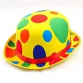 Colorful polka dot clown bowler hat with red ribbon, ideal for festive dress up and cosplay party. - CL528F20A