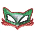 Red green sequin masquerade mask festive carnival party fox eye mask for celebration. - TSS3015
