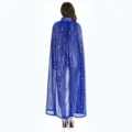 Blauwe lange glitter cape voor dames feestcarnaval verkleedpartij podium kostuum - 1,4 m blauwe pailletten cape