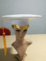 White graduation cap with gold trim and yellow tassel for school ceremony and party celebration - White Gold Edge