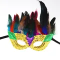 Mardi Gras sequin feather mask for party carnival dress up holiday masquerade 1pc - Colorful Feather Style A - Gold