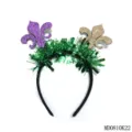 Carnaval feest haarband met groene slingers en paarse gouden glitter lelie decoraties. - MD0810K22