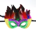 Mardi Gras sequin mask with colorful feathers for carnival masquerade parties and festive events. - Colorful Feather Style B - Green