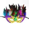 Mardi Gras Sequin Masquerade Mask with Colorful Feathers Carnival Party Costume Eyewear - Colorful Feather Style C - Gold