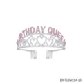 Silver rhinestone birthday queen tiara crown with pink crystal letters and hair combs for women. - Pink Diamond Silver Crown (BI0713W21A-18)