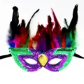 Mardi Gras sequin mask with colorful feathers, perfect for carnival party and costume ball. - Colorful Feather Style C - Purple