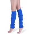 Vibrant blue knit leg warmers, retro 1980s style ribbed warm leg covers for women party outfits. - Blue Vertical Stripes