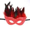 Red sequin masquerade mask with feathers party carnival ball eye mask for adults festival - Colorful Feather Style D - Red