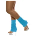 Bright blue 1980s retro knitted leg warmers with fishnet tights for costume party. - Bright Blue Striped