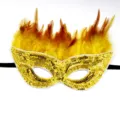 Gold sequin masquerade mask with vibrant yellow and orange feathers for party carnival celebration. - Colorful Feather Style E - Gold