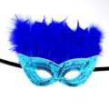 Blue sequin masquerade mask with feather carnival party eye mask costume accessory for women. - Colorful Feather Style E - Blue