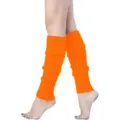 Bright orange knit leg warmers, 1980s retro style party dance costume fashion accessory. - Orange Striped