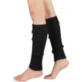 Black knitted leg warmers for women, ribbed fuzzy boot cuffs winter cozy socks accessory. - Black Vertical Pattern